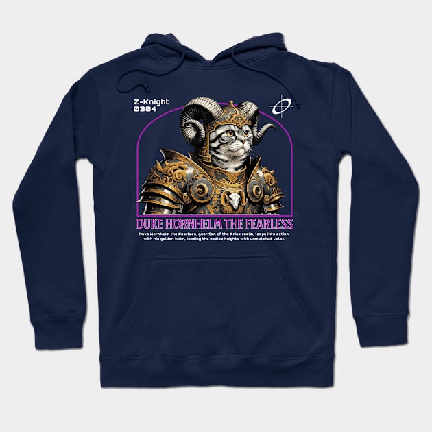 Aries Zodiac Knight Cat: Ram of the Stars - Astrological Hoodie by Conversion Threads